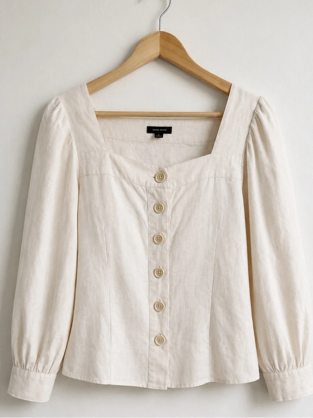 J. Crew 100% Linen Button Front Puff Sleeve Blouse Top Ivory Medium